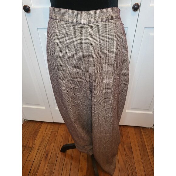 Vintage 90s Brown Plaid Pleated Trousers Sag Harbor 12 English Countryside Twee - Picture 1 of 7